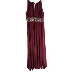 R&M Richards burgundy‎ wine color maxi gown dress with sequin waist Size …